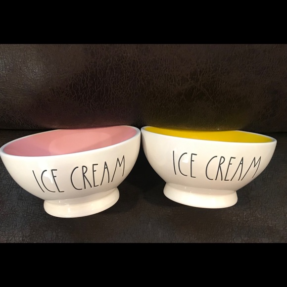 Rae Dunn Other - NWT- 2pc PINK & YELLOW Rae Dunn LL ICE CREAM bowls